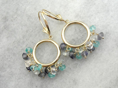 Cool Toned Drop Earrings in Iolite and Quartz