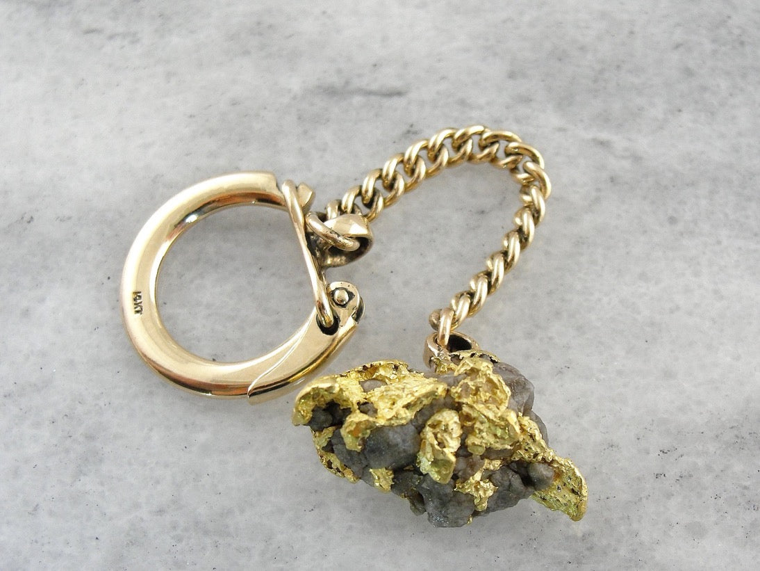 Nugget Key Chain Pure Gold Nugget Fob Keychain - Market Square Jewelers