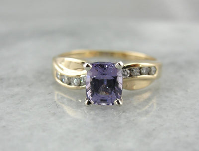 Periwinkle Purple Sapphire and Diamond Engagement Ring