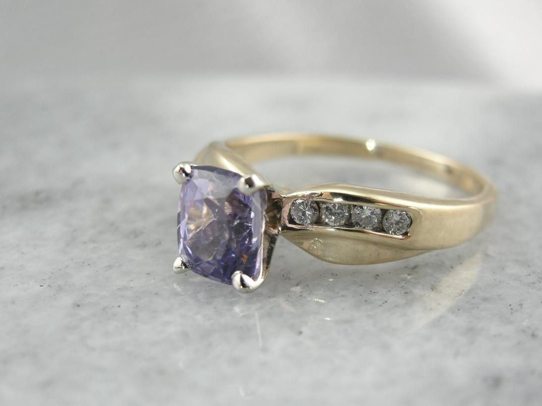 Periwinkle Purple Sapphire and Diamond Engagement Ring