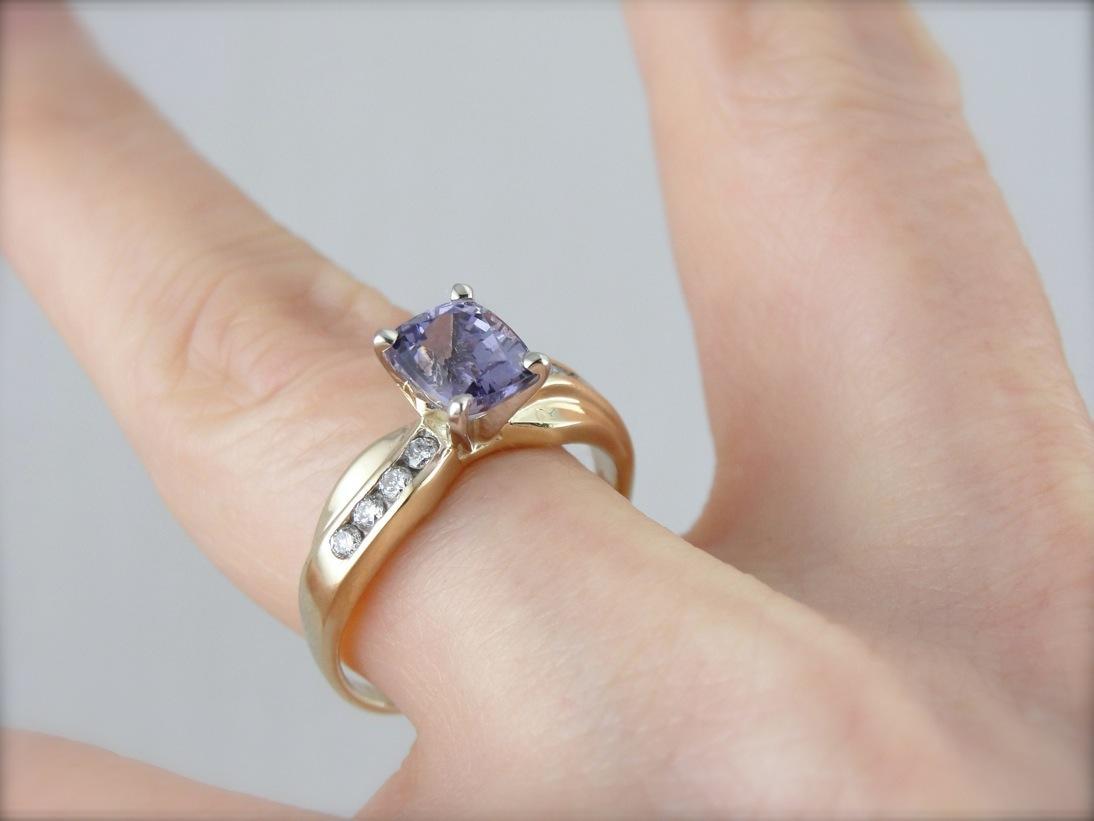 Periwinkle Purple Sapphire and Diamond Engagement Ring