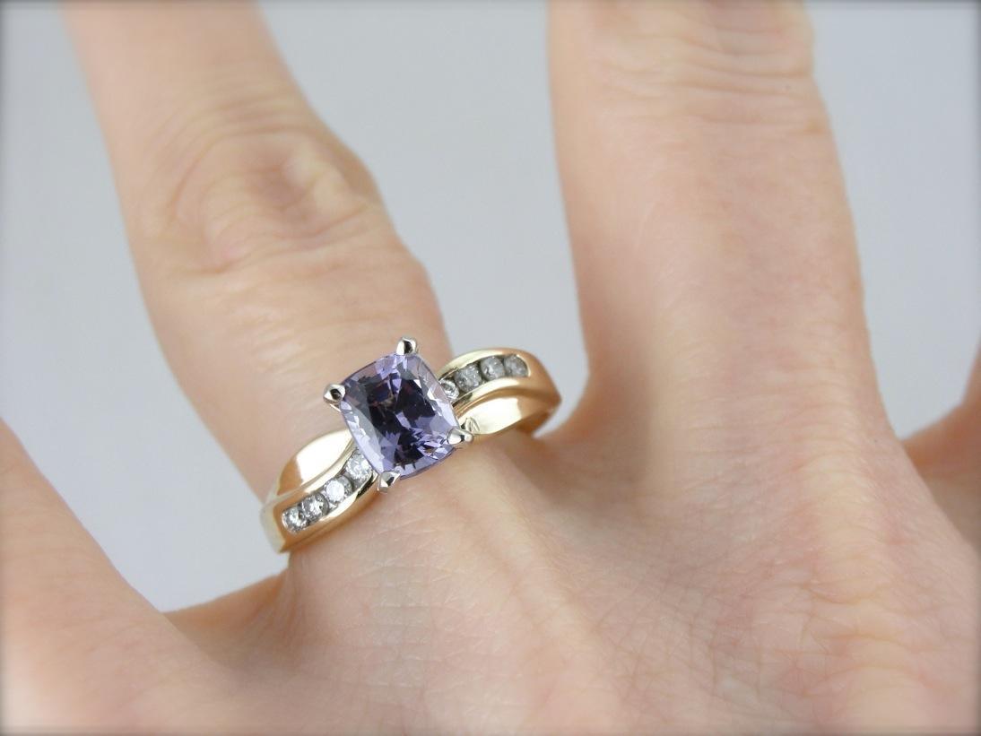 Periwinkle Purple Sapphire and Diamond Engagement Ring