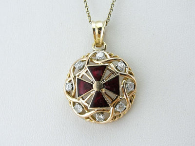 Ruby and Iron, a Vintage Enamel, Diamond and Gold Cross Pendant