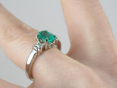 Gorgeous! Bright Green Emerald and Platinum Solitaire Ring for Any Occasion