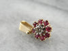 Floral Ruby and Diamond Cluster Gold Pendant