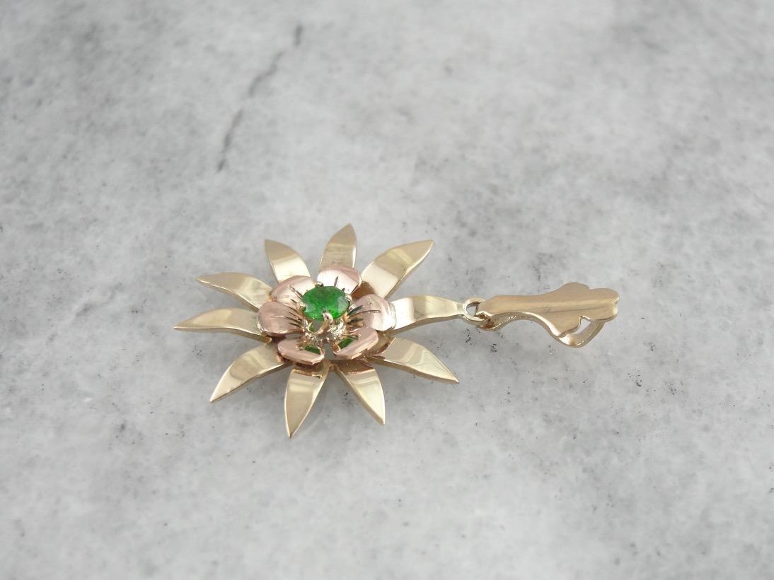 Floral Demantoid Garnet Gold Pendant