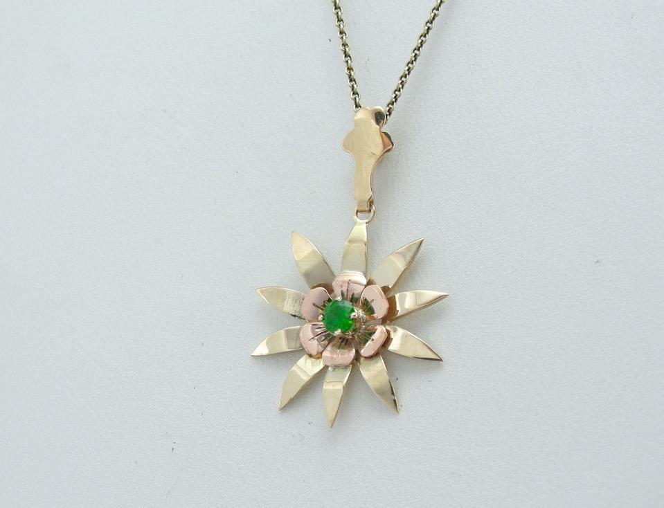 Floral Demantoid Garnet Gold Pendant