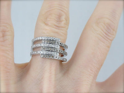 Modern White and Champagne Diamond Stacking Band