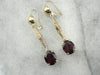 Grape Garnet and Antique Etched Gold Bar: Drop Earrings