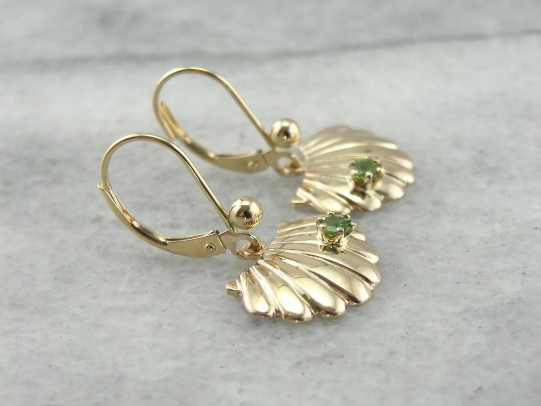 Sea Scallops and Demantoid Green Garnet Earrings