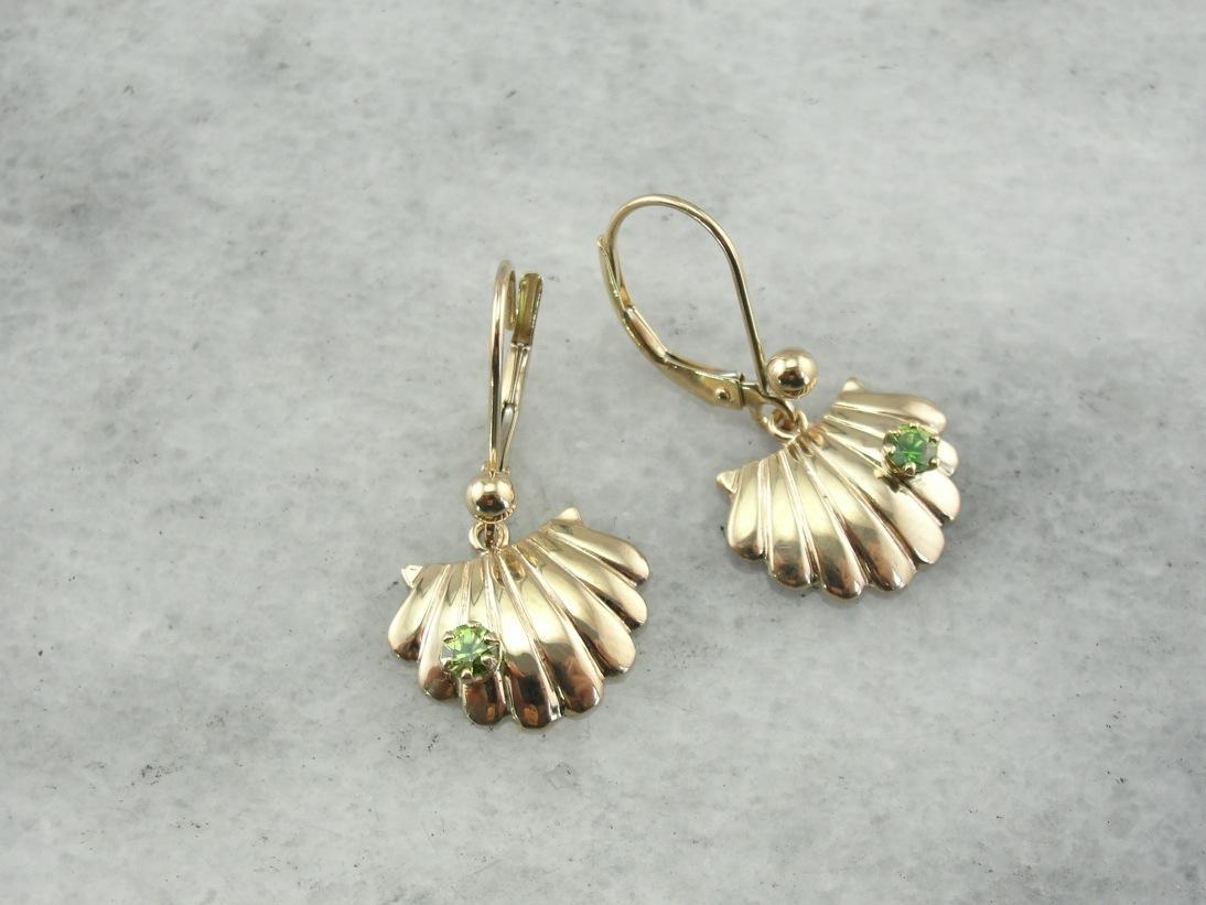 Sea Scallops and Demantoid Green Garnet Earrings