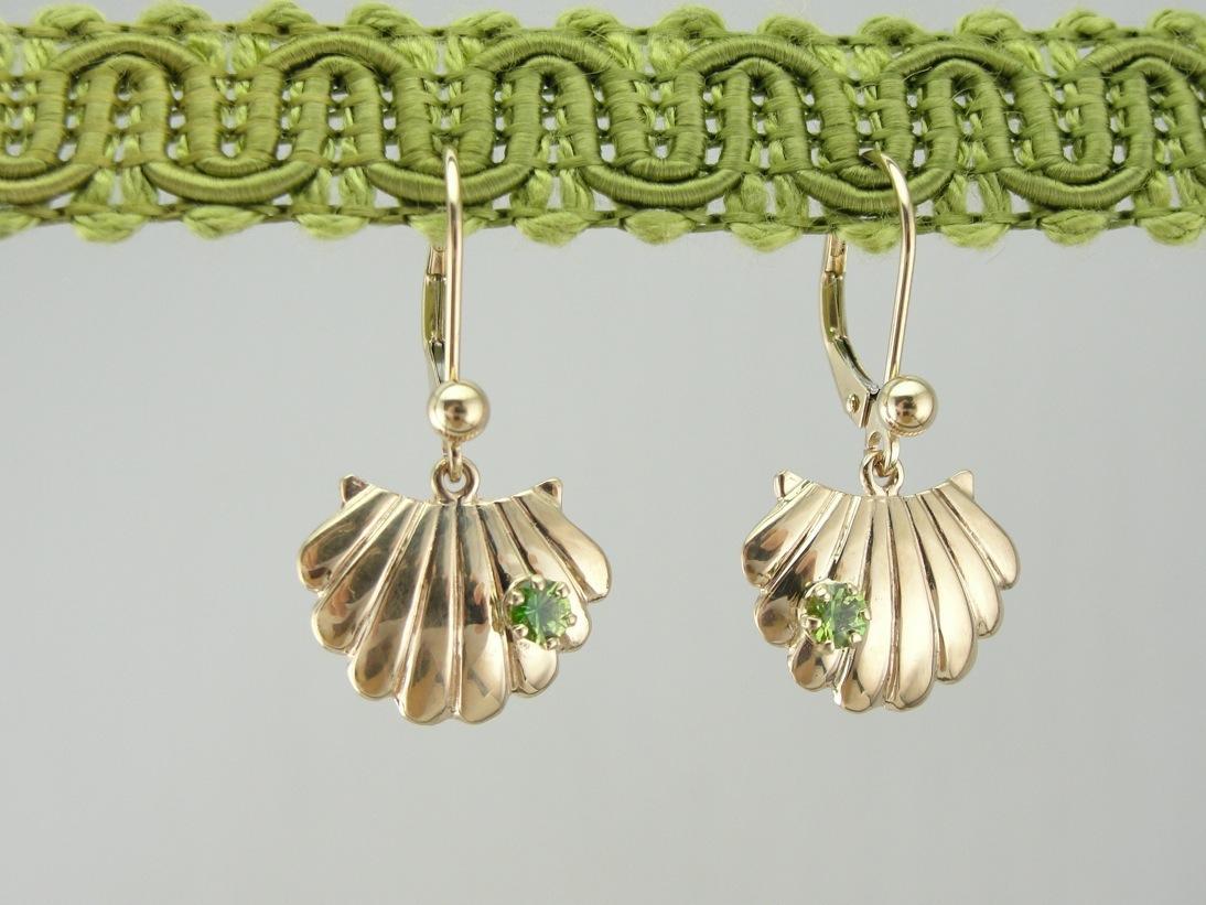 Sea Scallops and Demantoid Green Garnet Earrings