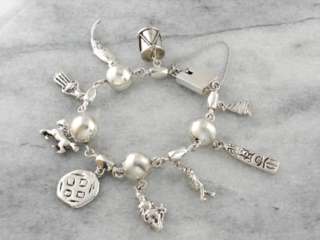 Mexico City Sterling Silver Charm Bracelet, Vintage Sterling Silver Charm Bracelet, Keepsake Bracelet