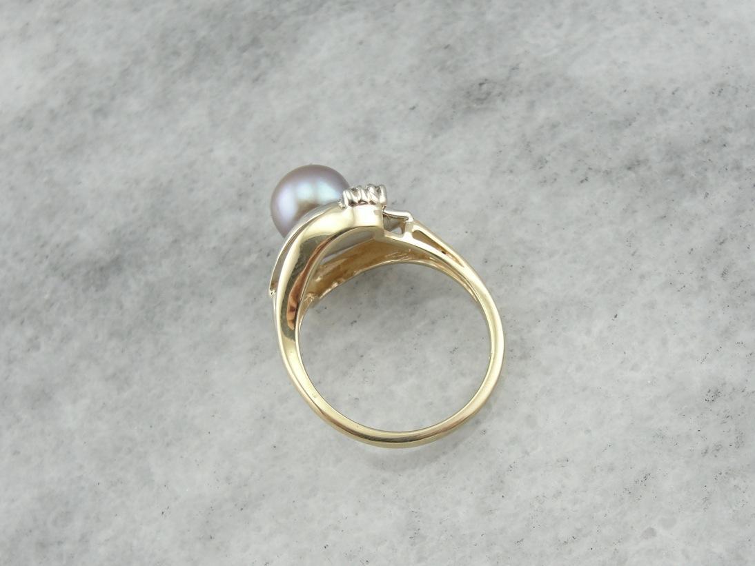 Feminine Plum Pearl and Diamond Cocktail Ring