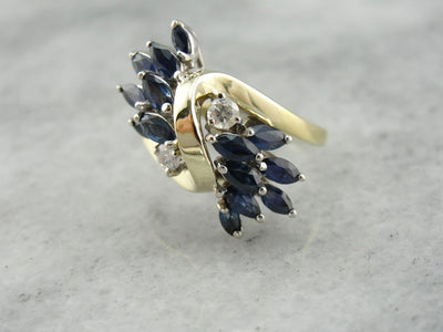 Marquise Sapphire and Diamond Cocktail Ring
