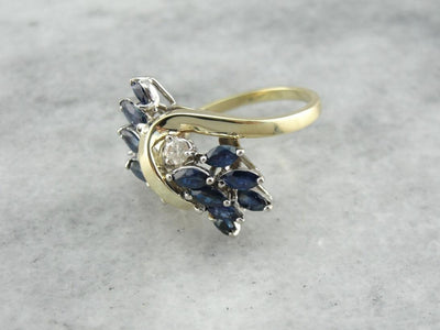 Marquise Sapphire and Diamond Cocktail Ring