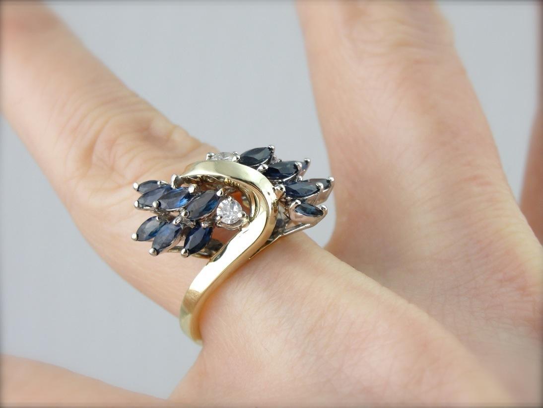 Marquise Sapphire and Diamond Cocktail Ring