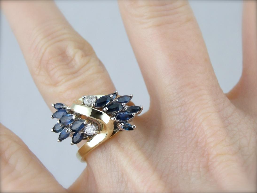 Marquise Sapphire and Diamond Cocktail Ring