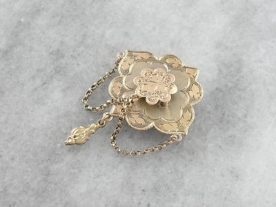 Antique Victorian Brooch, Ivy Leaf Motif, 1800's Gold