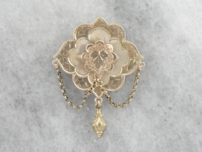 Antique Victorian Brooch, Ivy Leaf Motif, 1800's Gold