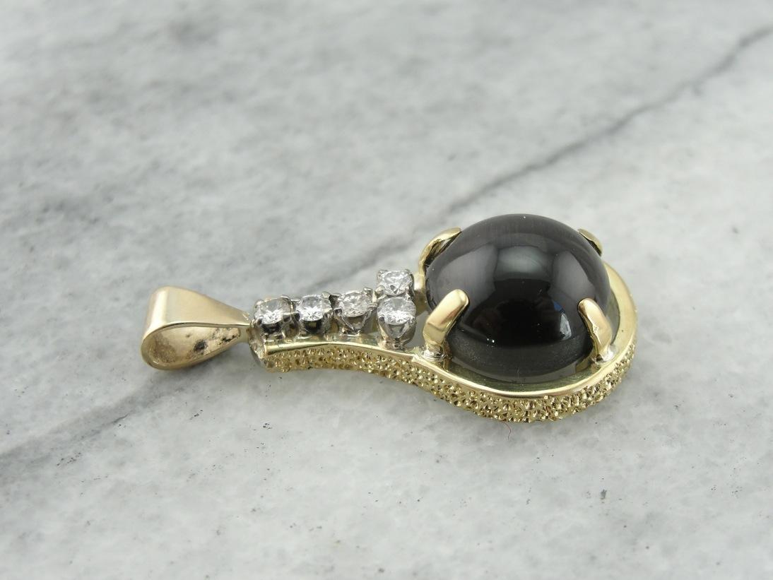 Cat's Eye Sillimanite and Diamond Pendant