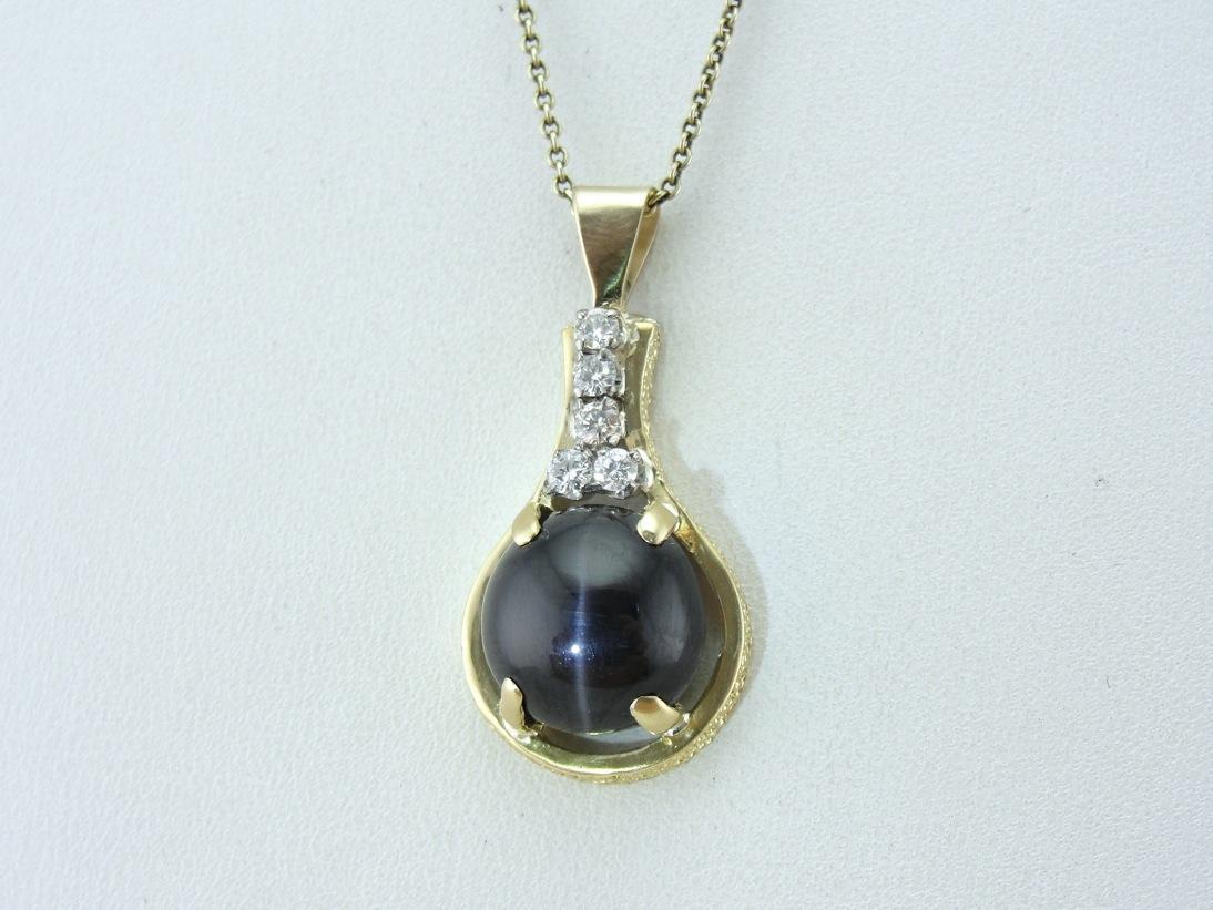 Cat's Eye Sillimanite and Diamond Pendant