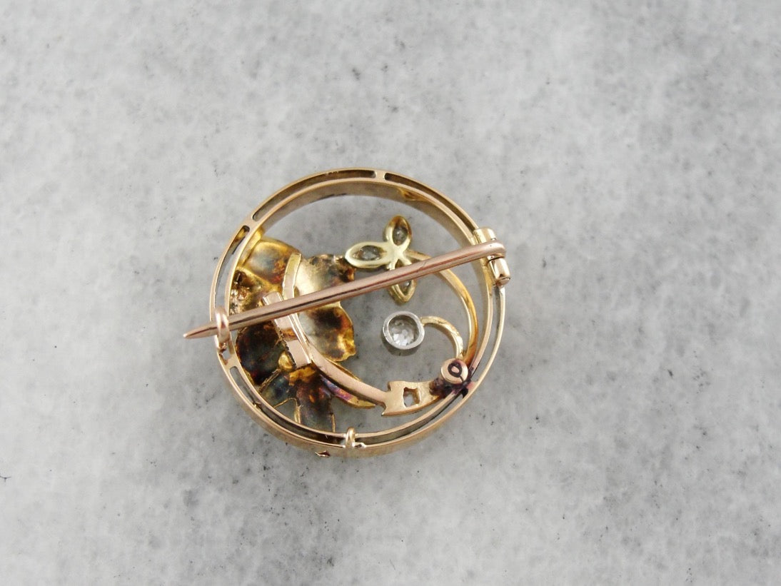 Lovely Antique Diamond and Seed Pearl Floral Brooch