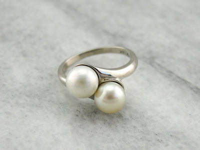 Timeless Pearl Bypass Ring, Double Pearl Cocktail Ring