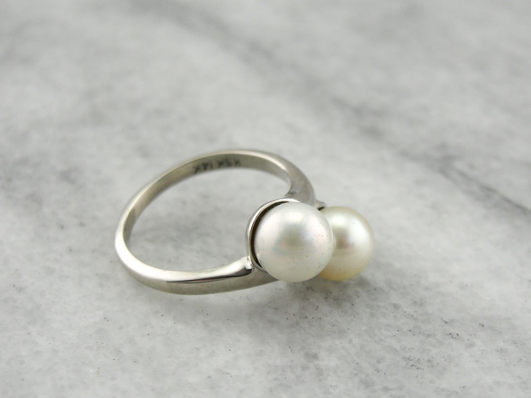 Timeless Pearl Bypass Ring, Double Pearl Cocktail Ring