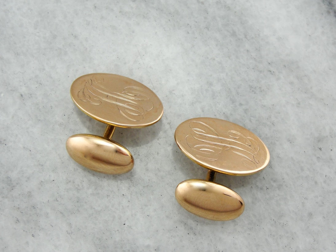 Gemelos victorianos antiguos con monograma en oro rosa