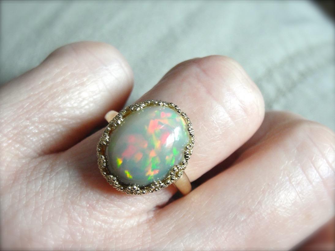 Smoky Ethiopian Opal and Sensual Vintage Gold Cocktail Ring