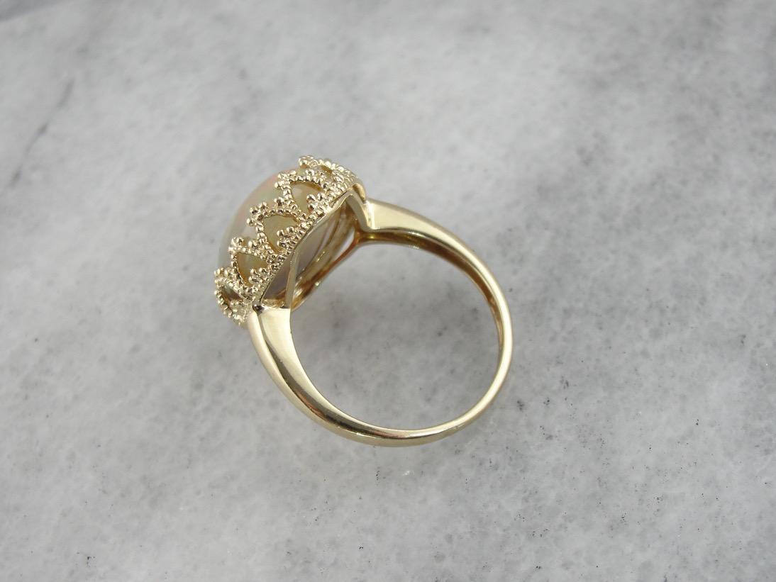 Smoky Ethiopian Opal and Sensual Vintage Gold Cocktail Ring