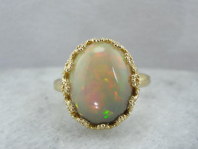 Smoky Ethiopian Opal and Sensual Vintage Gold Cocktail Ring