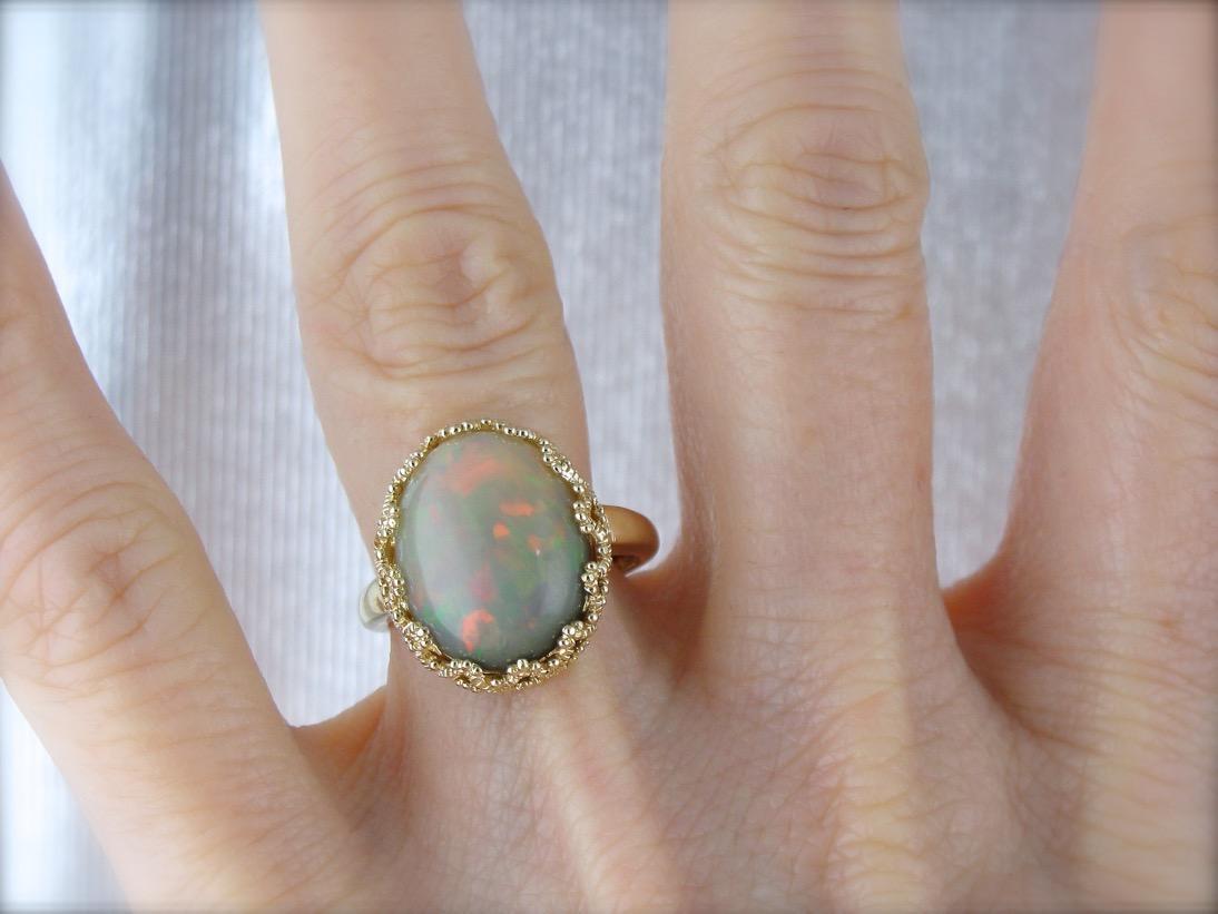 Smoky Ethiopian Opal and Sensual Vintage Gold Cocktail Ring