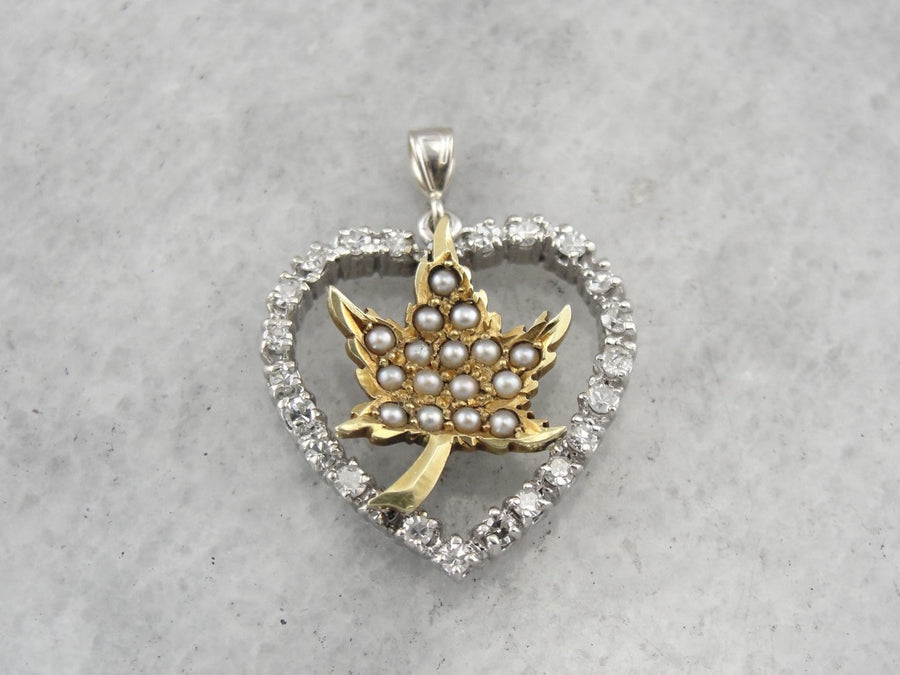 Little Maple Leaf and Diamond Heart Pendant