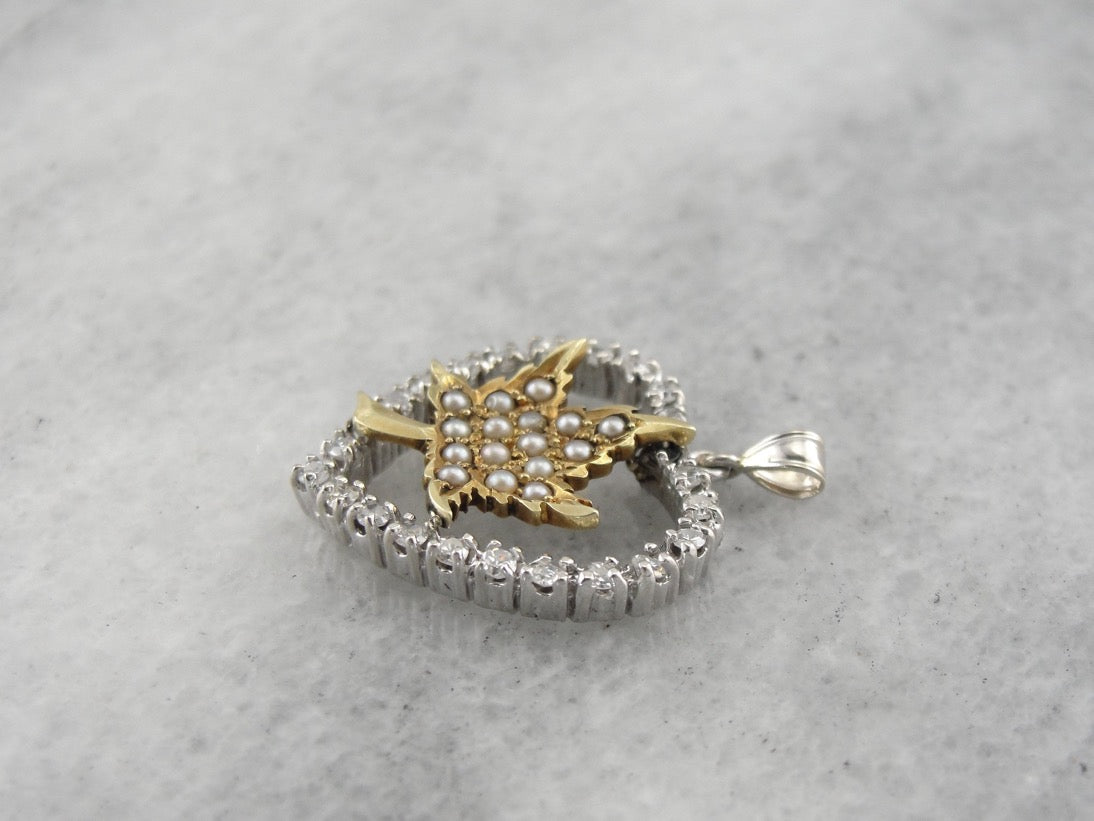 Little Maple Leaf and Diamond Heart Pendant