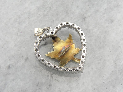 Little Maple Leaf and Diamond Heart Pendant