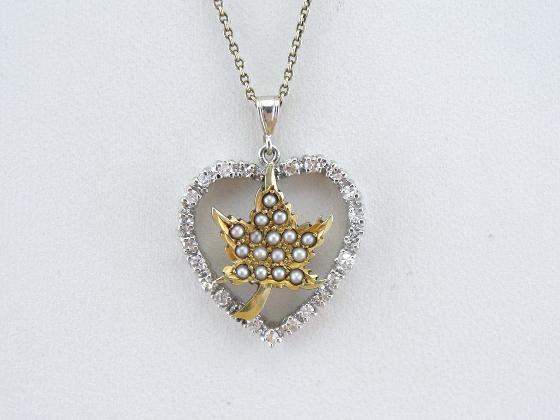 Little Maple Leaf and Diamond Heart Pendant