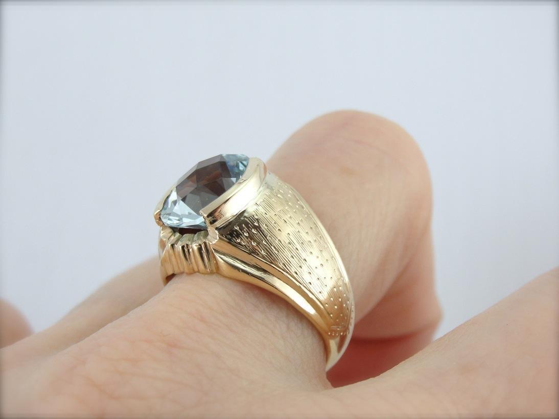 Textured Men's Blue Topaz Ring