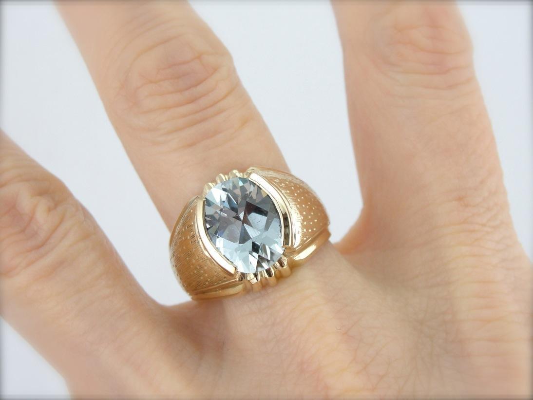 Textured Men's Blue Topaz Ring