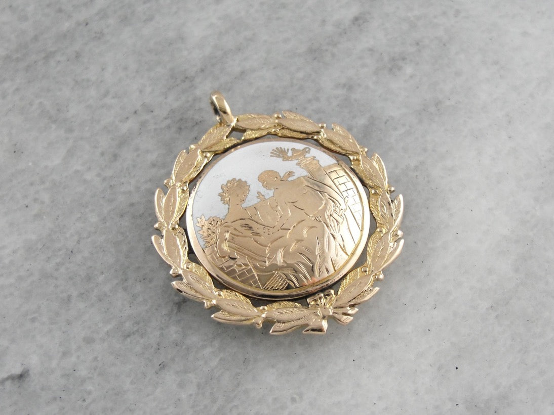 Ornately Enameled Laurel Wreath Pendant, CSI, ISC, SCI Victorian Interlocked Monogram