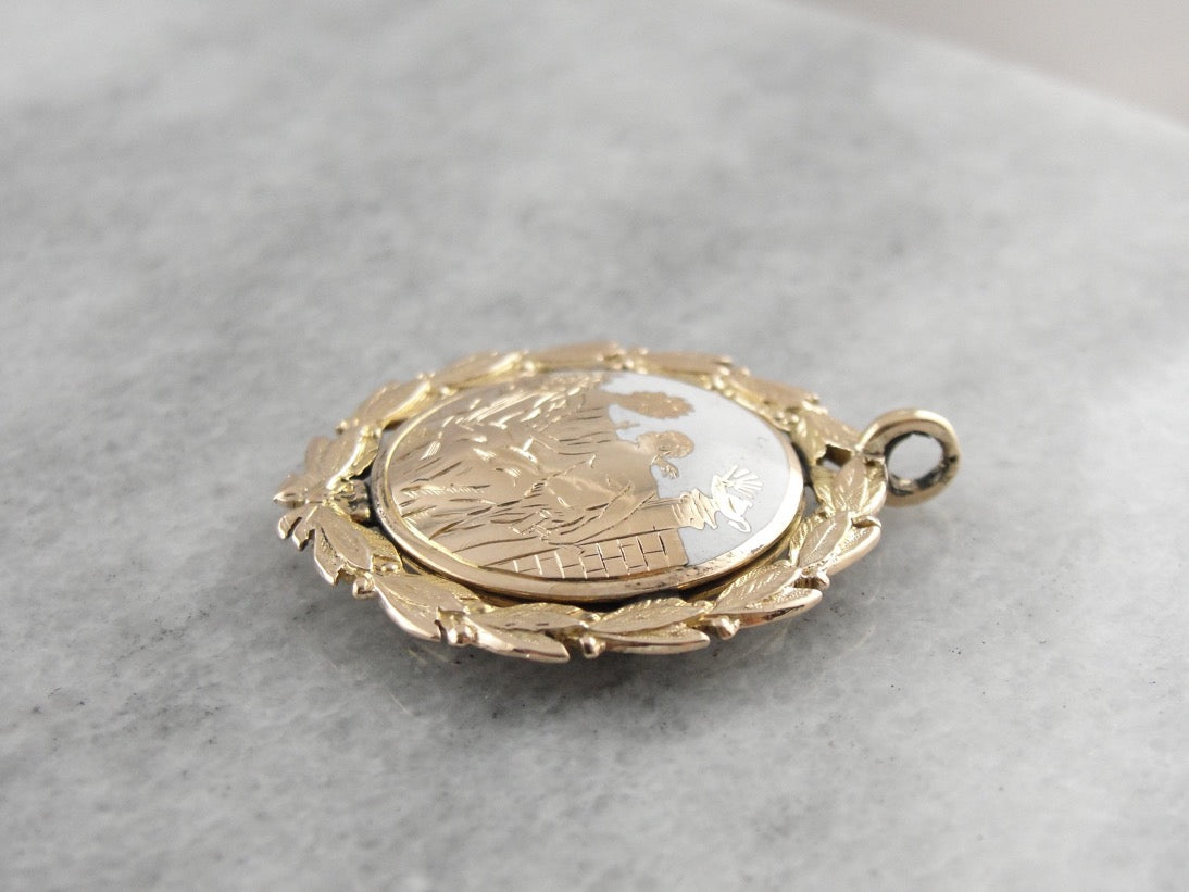 Ornately Enameled Laurel Wreath Pendant, CSI, ISC, SCI Victorian Interlocked Monogram