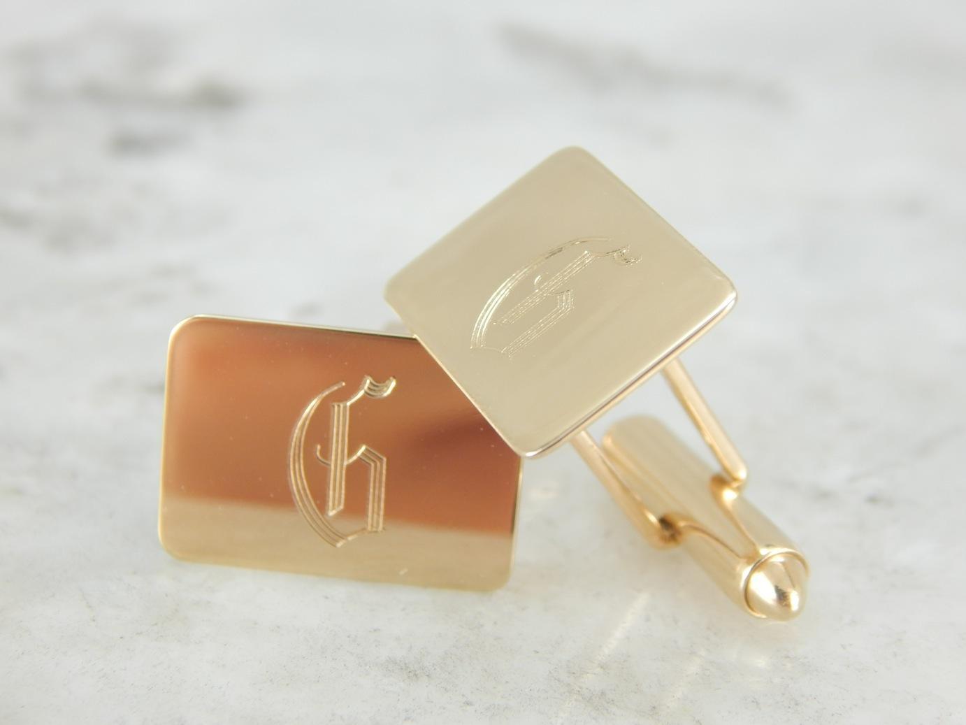 Gentleman's Monogram "G" Gold Cufflinks, Handsome Finery
