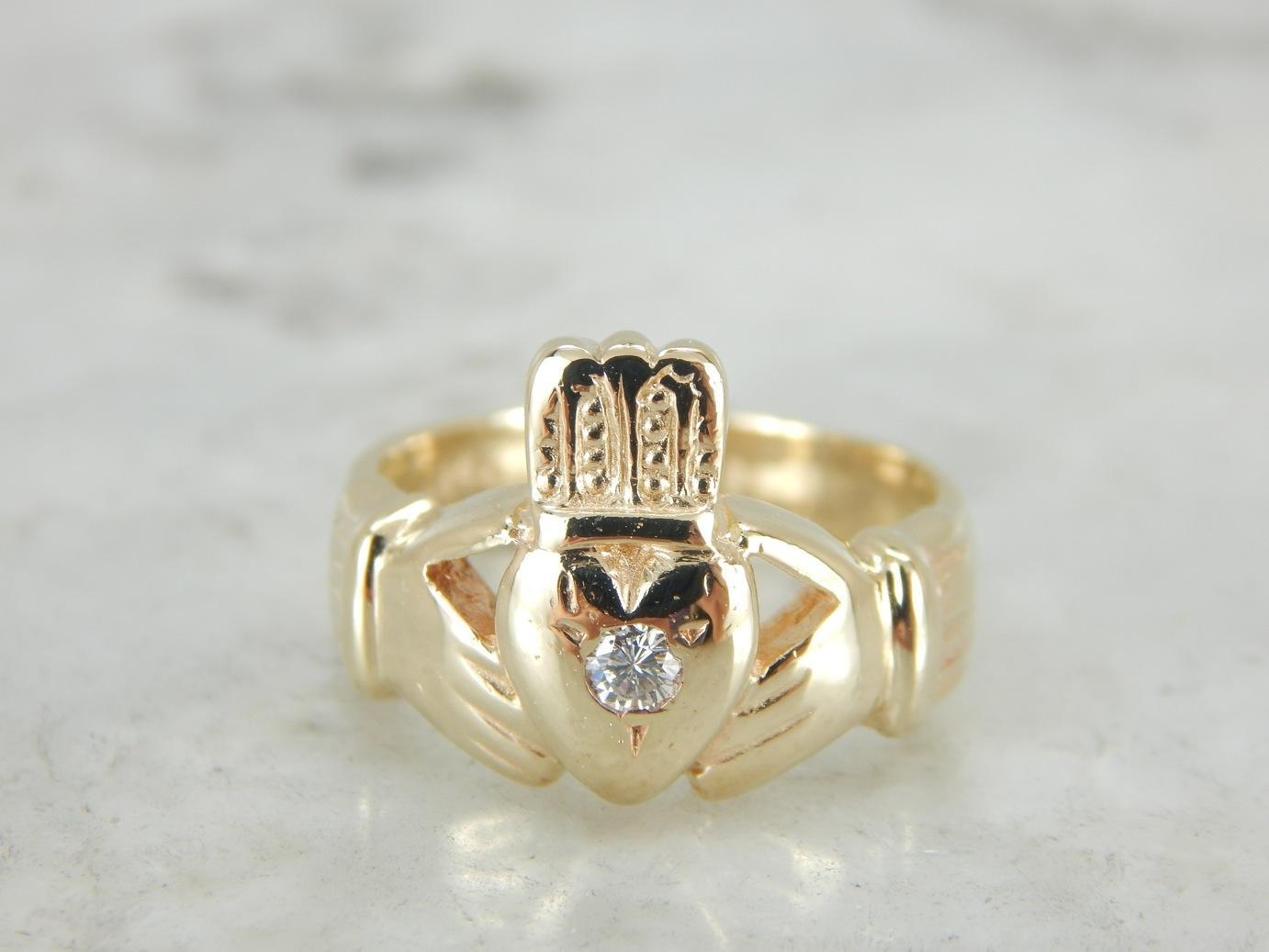 Substantial Claddagh Ring with Diamond