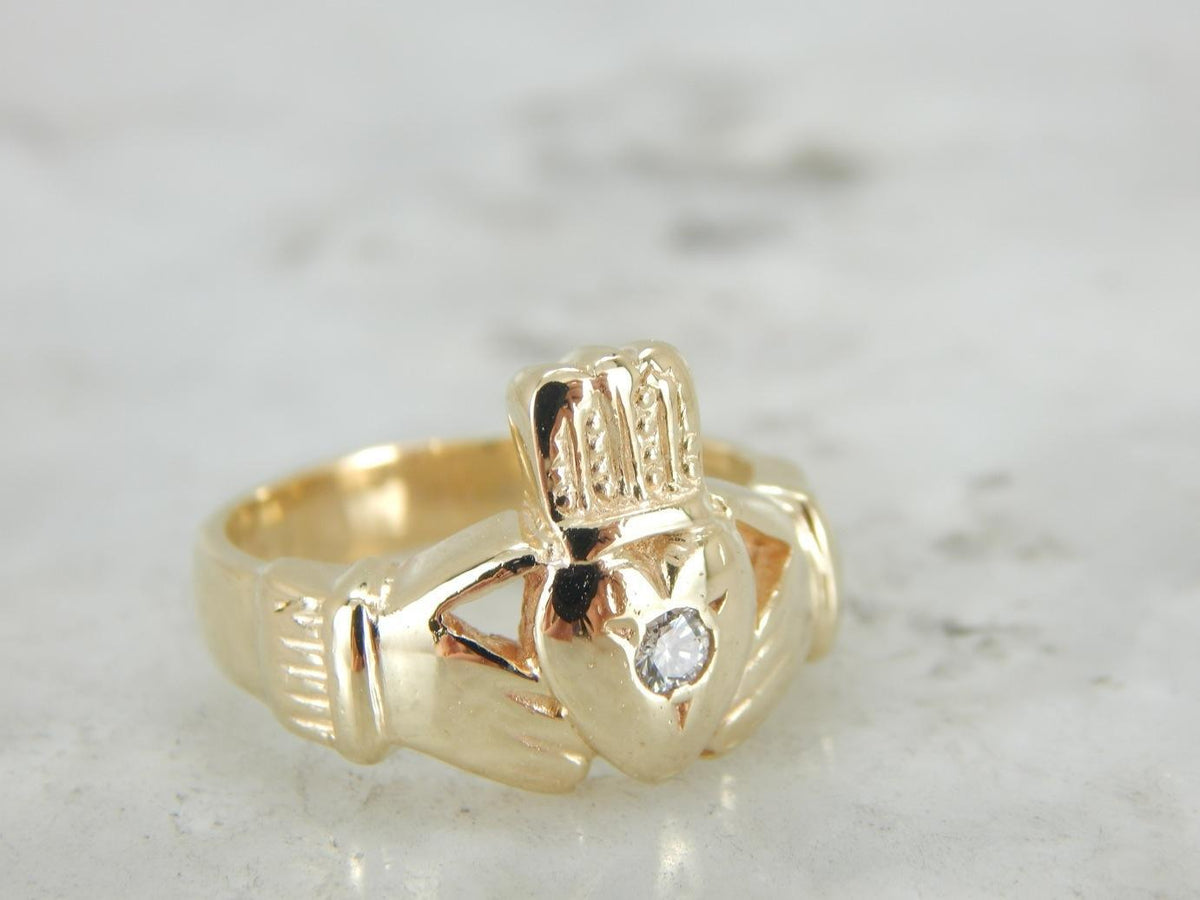 Substantial Claddagh Ring with Diamond