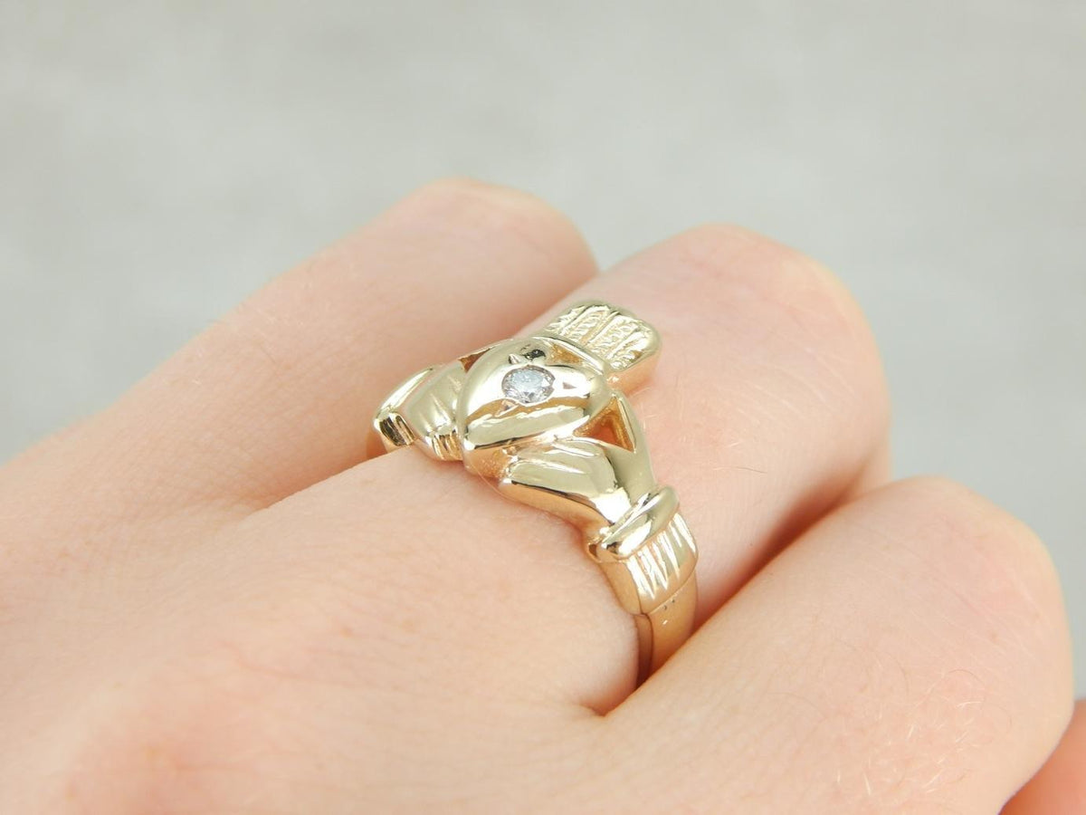 Substantial Claddagh Ring with Diamond