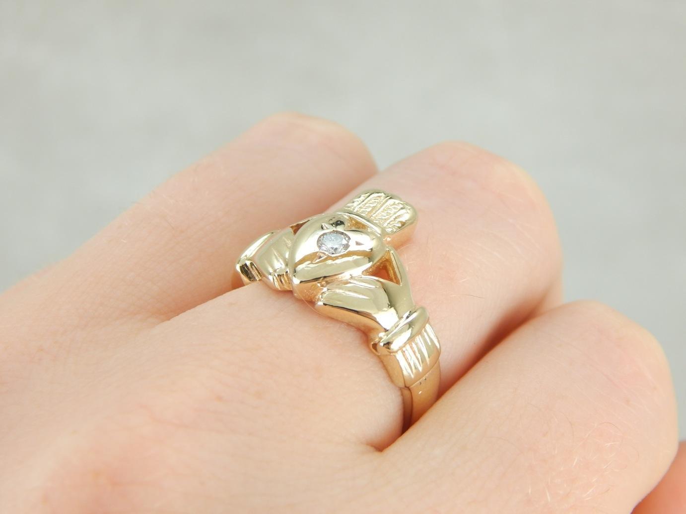 Substantial Claddagh Ring with Diamond