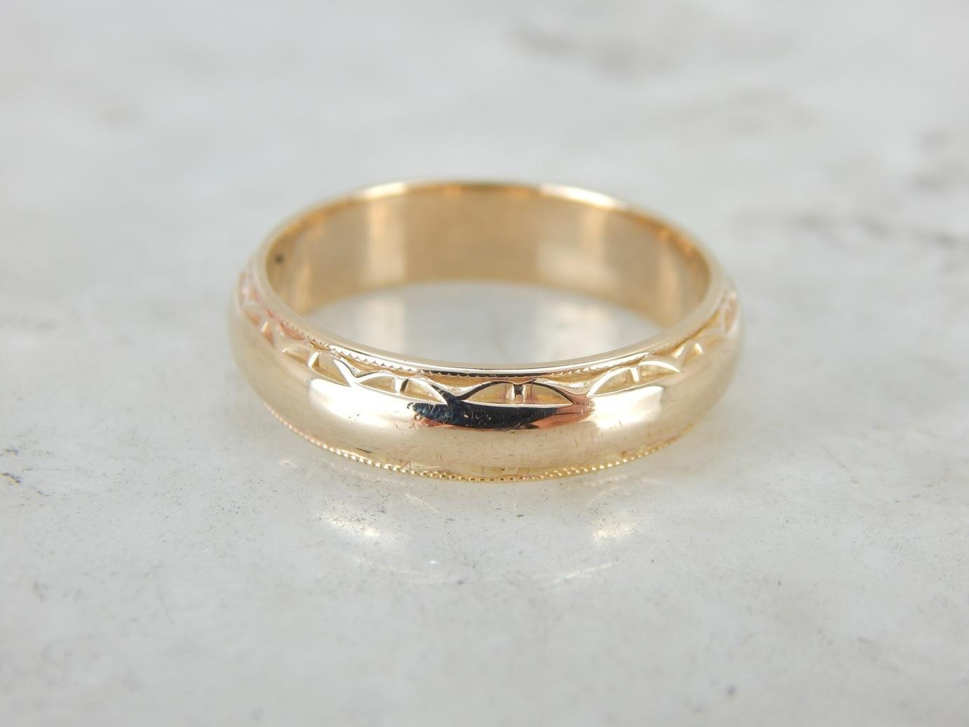 Faceted Edge Domed Gold Wedding Band
