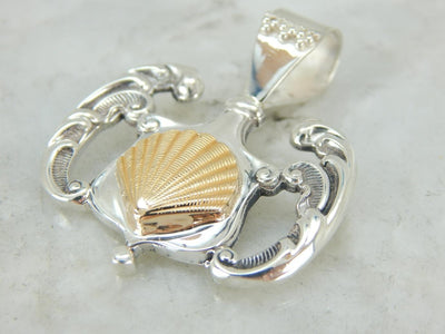 Unusual Sterling Silver and Gold Scallop Shell Pendant