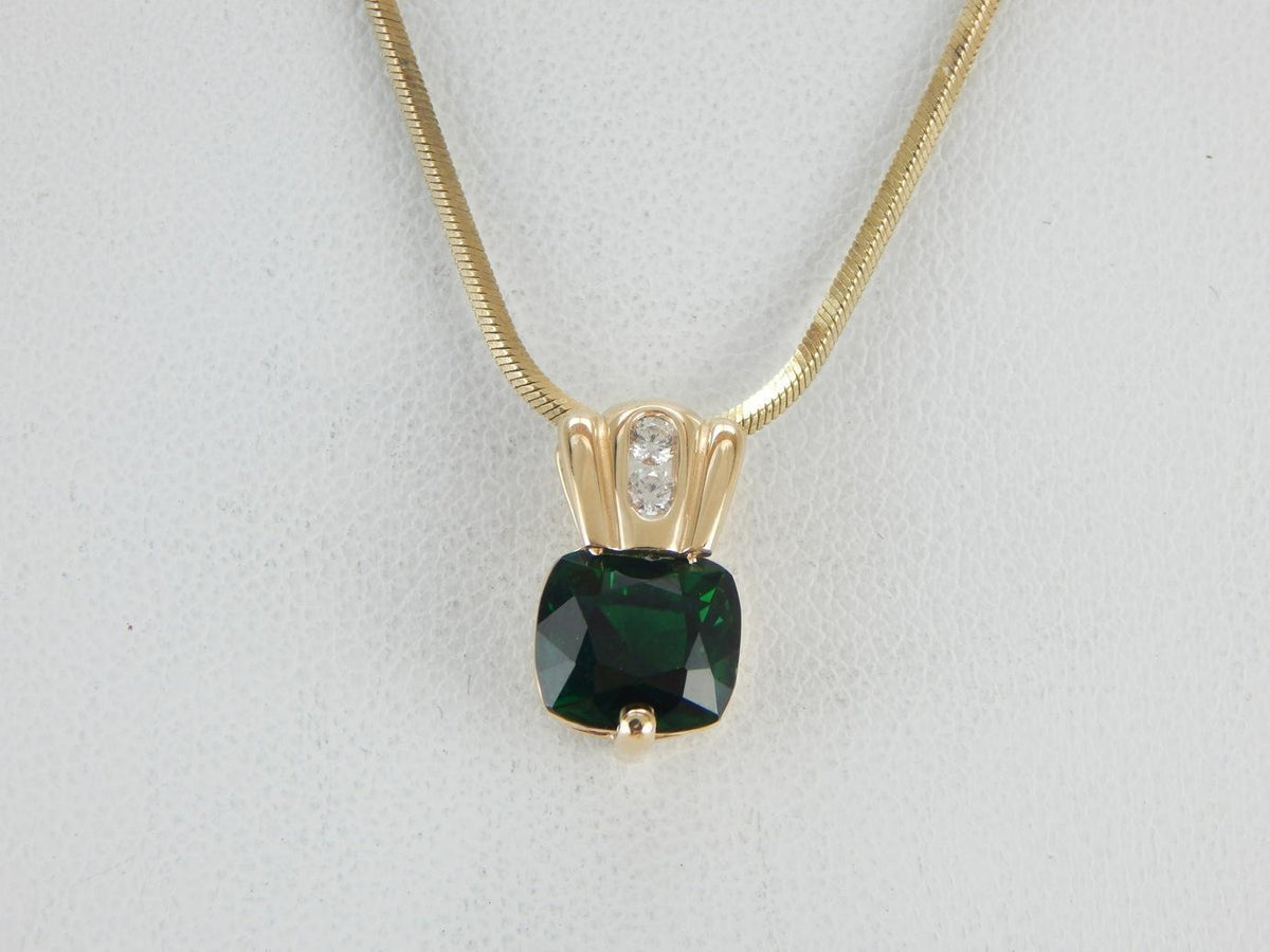 Rare Chrome Tourmaline set in a Modernist Diamond Pendant